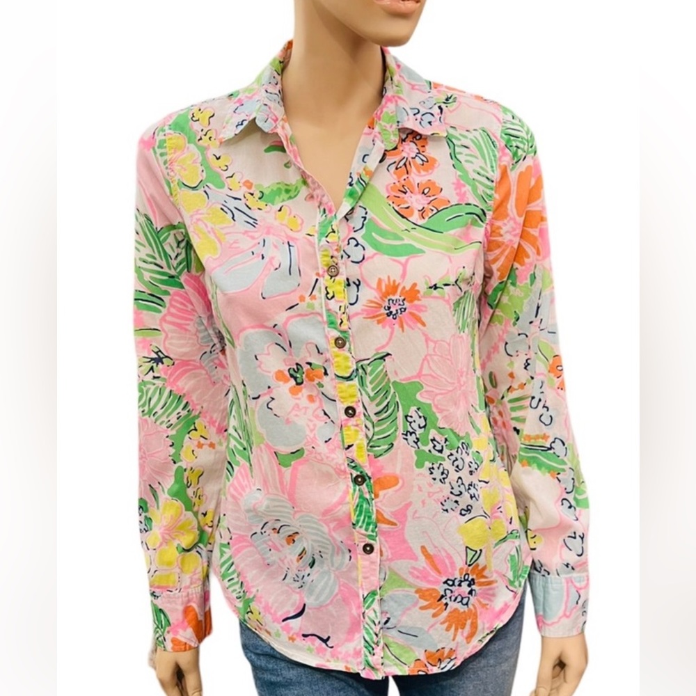 Lilly Pulitzer for Target Buttons Shirt boho floral long sleeves Size S/P - Picture 3 of 3